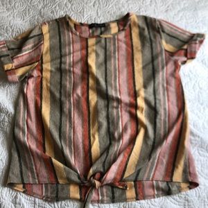 Kim& Cami striped multi color blouse tie knot
